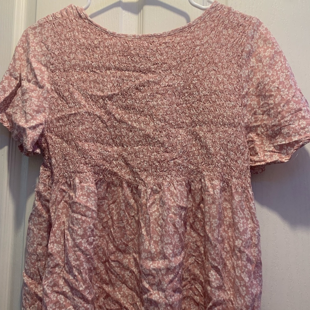 pink floral blouse